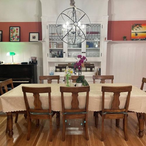 Whether it's a homemade meal from our fully-stocked kitchen, or take-out from one of the wide variety of amazing nearby restaurants, our dining table is the perfect place to kick back and enjoy.